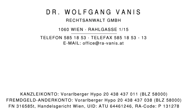 Dr. Wolfgang Vanis Rechtsanwalt GmbHs